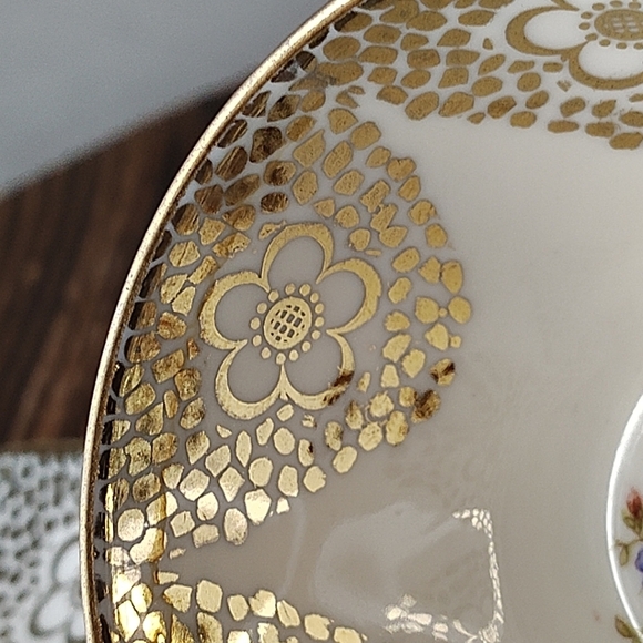 Winterling Bavaria Germany Floral Cup & Saucer Small Gold Flowers Spots Vintage - Picture 3 of 16